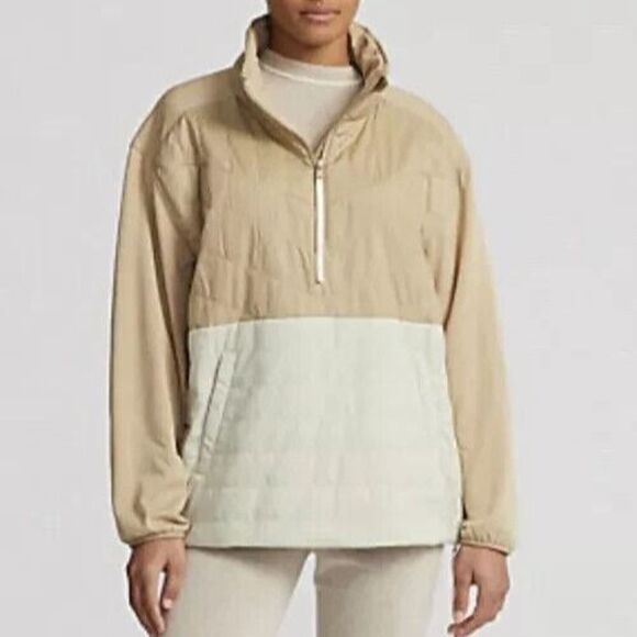 RLX Ralph Lauren Women's Sz M Beige Quilted Hybrid 1/4 Zip Pullover Jacket - Picture 14 of 14